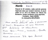 Extrait du bulletin communal de mars 2009 annonçant la création du groupe de marche de Villons-les-Buissons